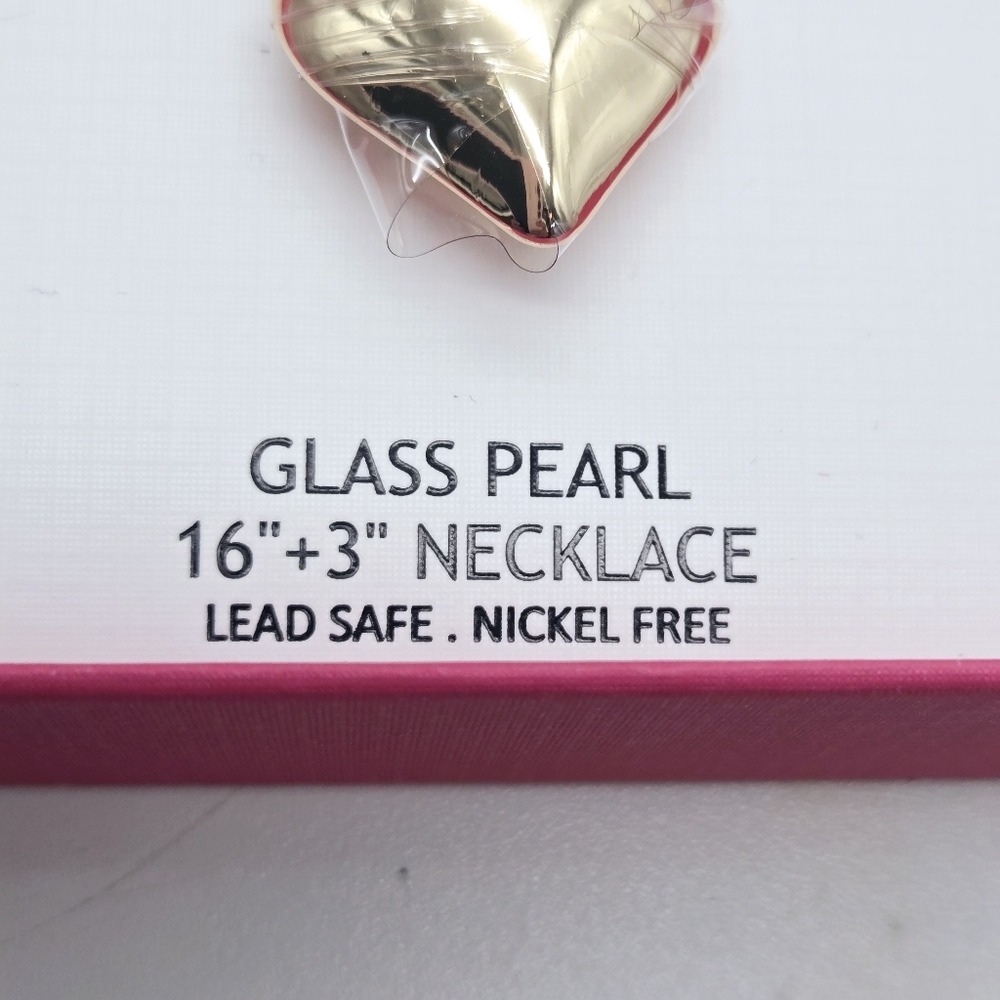 House of Harlow 1960 Glass Pearl Heart 16" + 3" Necklace - Picture 4 of 6
